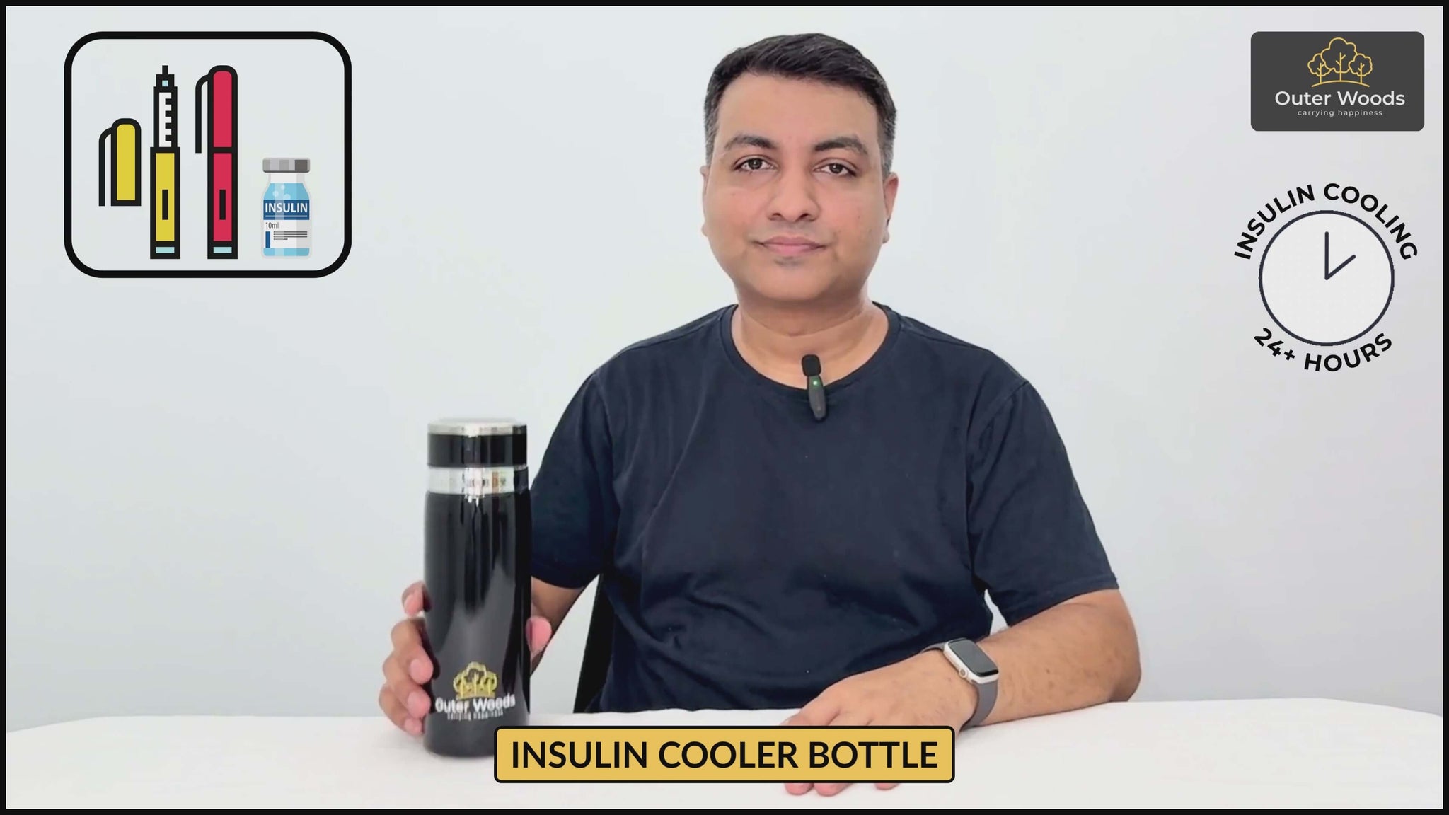 Video demonstration of Outer Woods Insulated Insulin Bottle Cooler Travel Case Medium – features, gel packs, and 7.2 inch insulin pen storage